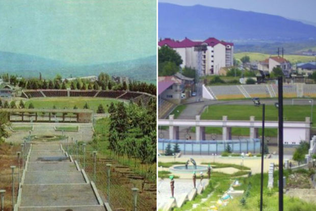 Xankəndi şəhər stadionunda bərpa işləri aparılır - FOTO